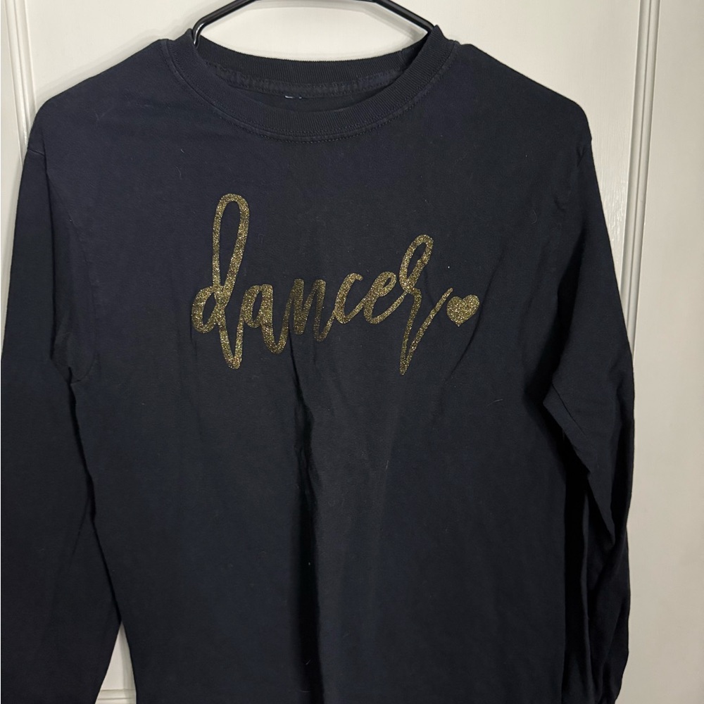 Black Long Sleeve Shirt with Gold 'Dancer' Print